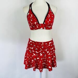 Victoria's Secret Bikini XS Swimsuit Red Triangle Top Skirt